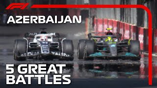 Five Great Battles at the Azerbaijan Grand Prix [upl. by Nnylsia]