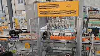 Auto top loading case packerservo motor pick and place case packing machine for oil bottles cans [upl. by Nichols434]