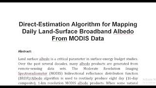 Direct Estimation Algorithm for Mapping Daily Land Surface Broadband Albedo From MODIS Data [upl. by Arodaeht19]