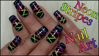 Colorful Neon Stripes Nail Art Design Tutorial  Easy New Years Eve Nails [upl. by Kcirdled]