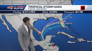 Tropical Storm Sara to significantly weaken on path to Central Florida drive up rain chances [upl. by Bach543]