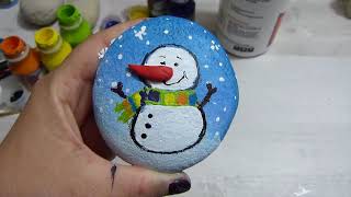 PIEDRAS PINTADAS HOMBRE DE NIEVE PARA JARDIN DECORACIONES NAVIDAD 2021 [upl. by Sello]