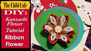 Kanzashi Red ribbon flower tutorial [upl. by Kalbli111]