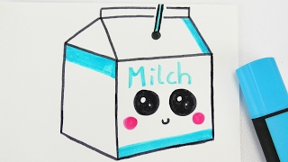 KAWAII MILK DIY  niedliches Milch Getränk zeichnen  How to draw tutorial [upl. by Nomrac]