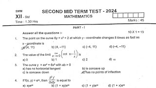 12th Maths 2nd Mid Term Test 2024 Madurai District NGHSS [upl. by Aivatnuahs]