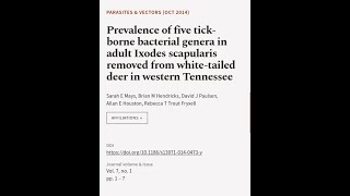 Prevalence of five tickborne bacterial genera in adult Ixodes scapularis removed fro  RTCLTV [upl. by Ramberg]