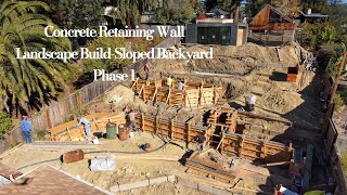 Transforming a Steep Hillside with Concrete Retaining Walls  Landscape Build Phase 1 [upl. by Hutner]