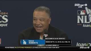 Postgame  Dodgers coach Dave Roberts applauded Shohei Ohtani and Mookie Betts with G4 win vs Mets [upl. by Aziza]