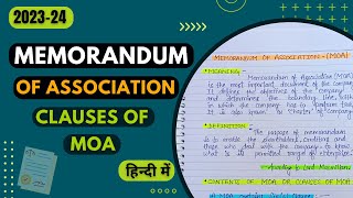 Memorandum of association  clauses of memorandum of association  in hindi  class 11  bcom [upl. by Efrem39]