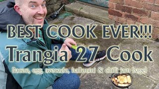 Trangia 27 Cook  My Best Cook Ever  Bacon Egg Halloumi Avocado and Chilli Jam Bagel yum [upl. by Attena]