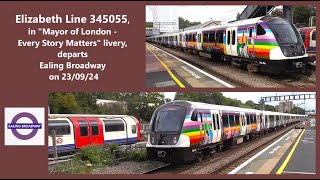 Elizabeth Line 345055 in quotEvery Story Mattersquot livery  Ealing Broadway  230924  Depot quotHootquot [upl. by Sesylu]