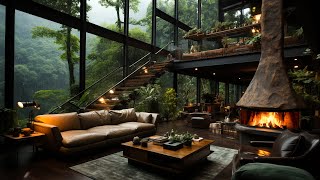 Cozy Ambience In Forest  Cozy Retreat with Fireplace And Calming Rain to Sleep Rest Meditate [upl. by Atsirhc]