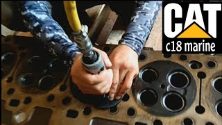 cat c18 cylinder head valve seats remove method [upl. by Alyose]