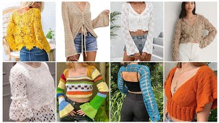 Crochet sleeve designs and crochet crop shirt design ideas [upl. by Simonne]