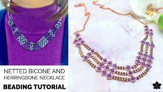 Netted Bicone and Herringbone Necklace Tutorial [upl. by Pamella]