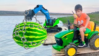 Darius drives his tractor over the water and learns road signs  Kidscoco Club [upl. by Ymeraj]