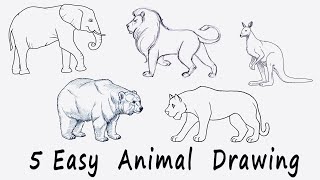 🟢 5 Easy Animal Drawing for Kids [upl. by Stalder]