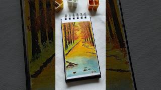 Easy Autumn painting 😱🍁😍art artshorts stepbystep asthetic trending gouache subscribe share [upl. by Hike]