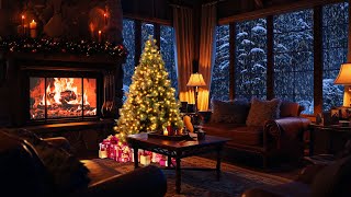 Cozy Christmas Ambience  Relaxing snowstorm fireplace  Winter wonderland ASMR [upl. by Tamis]