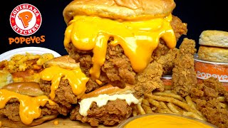 ASMR MUKBANG POPEYES CHICKEN SANDWICH FRIED CHICKEN NUGGETS MAC N CHEESE amp FRIES  WITH CHEESE [upl. by Riva]