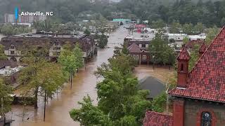 Drone footage of Asheville flooding Biltmore Village damage seen in Helene aftermath [upl. by Jewelle]