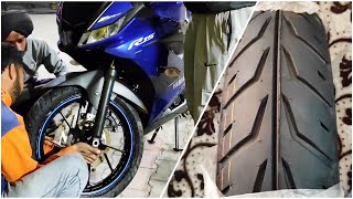 Changing front tyre in Yamaha R15 V3  MICHELIN POLOT STREET 2 11070R17  ABHISHEK KHULLAR [upl. by Ynaffik787]