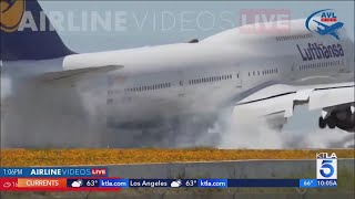 Wild video shows 747s rough touchandgo at LAX [upl. by Seigel]