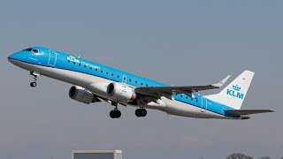 KLM Embraer 190 Takeoff from Amsterdam 4K [upl. by Manlove]