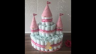 DIY Windeltorte als SchlossWindelburg basteln Baby Party Geburt Geschenkidee [upl. by Lenoj]