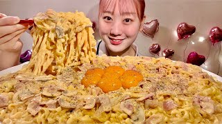 ASMR Carbonarastyle Buldak Fire Noodles【Mukbang Eating Sounds】【English subtitles】 [upl. by Yasdnil192]