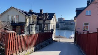 Walking in Vaxholm the Stockholm archipelago capital Seaside small town in the morning [upl. by Nel]