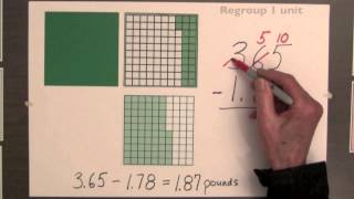 Subtraction of Decimals with Number Lines and Place Value Tables [upl. by Parrish]