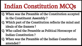 Indian Constitution MCQs l MCQs on Indian Constitution [upl. by Randal]