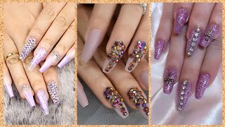 Most Pretty Ladies Stones Nail Art Ideas  Arte de uñas de piedra [upl. by Akissej]