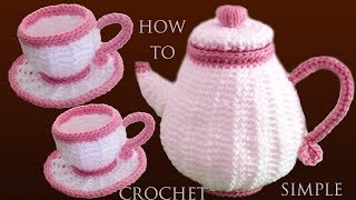 Como tejer a Crochet paso a paso juego de tacitas con tetera para té y café tejidas con ganchillo [upl. by Ashli340]