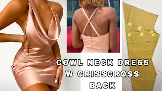 HOW TO MAKE A COWL NECK DRESS WITH CRISSCROSS BACK  Step by Step Method Cowl Neck Tutorial [upl. by Ahsoik748]