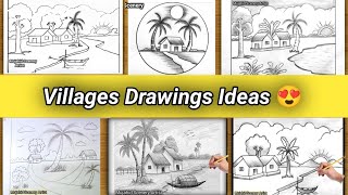 Village Drawings  Village Landscape Scenery Drawing Ideas  Mujahid Scenery Artist [upl. by Dafodil447]