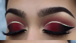 tutorial  Red cut crease  glitter [upl. by Inittirb]