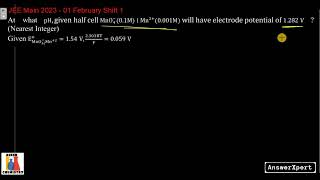 At what pH given half cell MnO4−01M ∣ Mn20001M will have electrode potential of 1282 V [upl. by Nylsor]