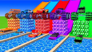 Long Slide Game With Police car Excavator Fire truck Truck Game Funny 3d Car Cage Game [upl. by Aiam]