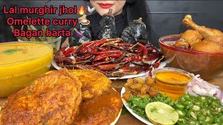 ASMR EATING BAIGAN BARTALAL MURGHIR JHOLDALOMLETTE CURRY [upl. by Dygall]