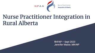 Nurse Practitioner Integration in Rural Alberta [upl. by Croteau]