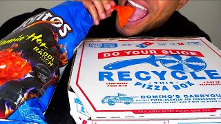 EATING CHEESIEST DOMINOS PIZZA WITH FLAMIN HOT DORITOS ASMR MUKBANG NO TALKING JERRY BIG BITES [upl. by Analiese617]