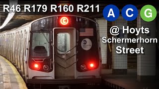 NYC MTA Subway Hoyts Schermerhorn Street R179 R160 R46 R211 Action Trainman6000 [upl. by Peugia]