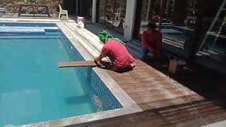 POOL  WPC FLOOR DECKING INSTALLATION  MULTINATIONAL VILLAGE  SUD Project Detail [upl. by Nnaaras]