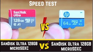 HP vs SanDisk Ultra microSDXC 128GB  64GB Memory Card SDXC detail comparison [upl. by Rbma849]