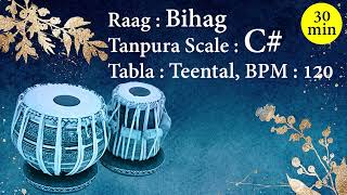 Scale C  Practice Raag Bihag with Tanpura Tabla and Swarmandal  Taal  Teental  BPM 120 [upl. by French999]