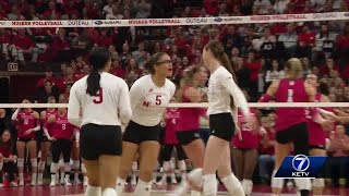 Nebraska volleyball sweeps Indiana continues undefeated Big Ten streak [upl. by Ahtinak]