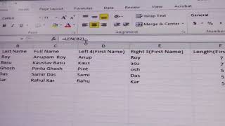 Marge First name Last name and calculate first last name length using MS Excel [upl. by Jourdain]