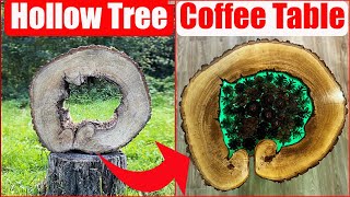 Building an illuminated Coffee Table from an Old Tree with a Hollow Diy [upl. by Marys773]